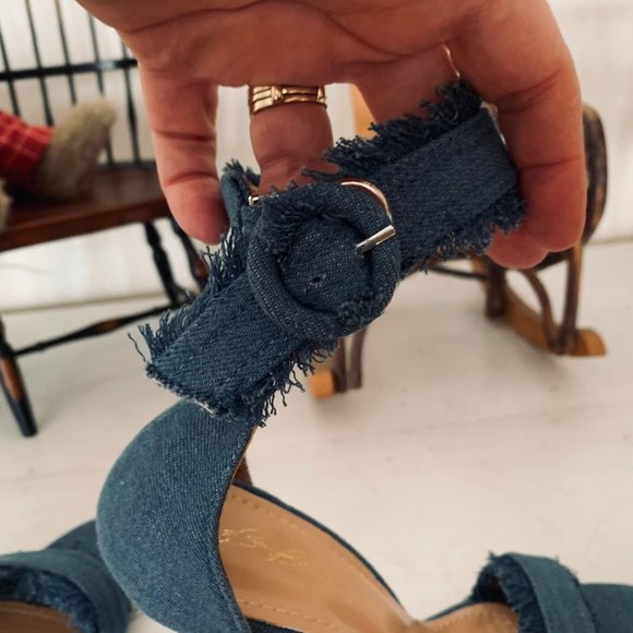 Bai Beiai Denim Stiletto Sandals with Ankle Strap Size 40 - Picture 7 of 16